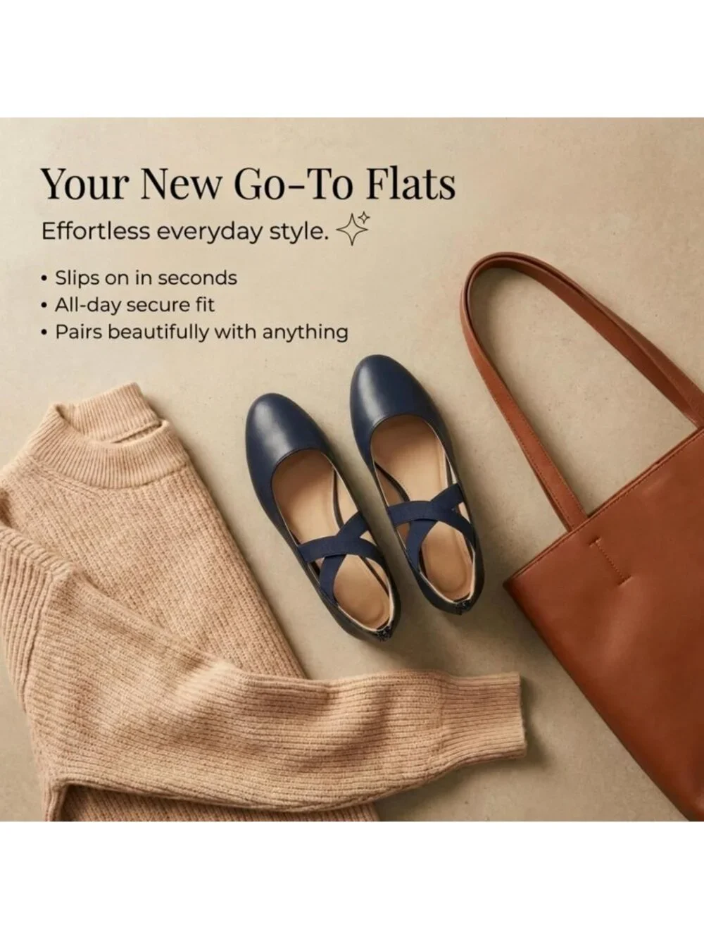 Women's Navy Blue Foam Cushioned Closed Toe Criss Cross Elastic Strap Flat Shoes